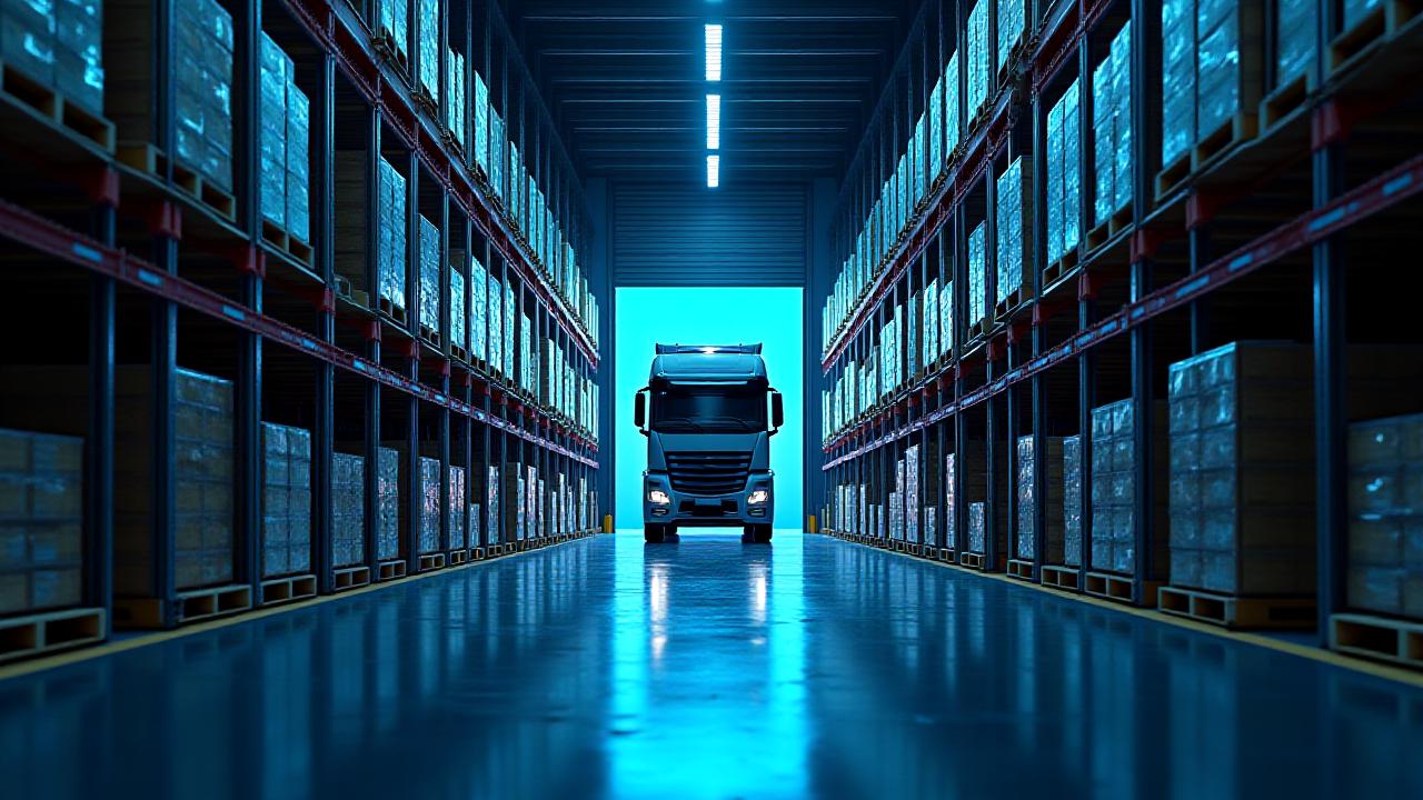 Pallets of freight being organized in a modern logistics hub